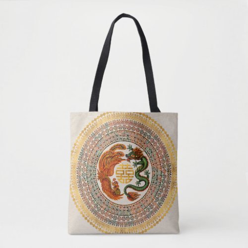 Double Happiness Symbol with Phoenix and Dragon Tote Bag