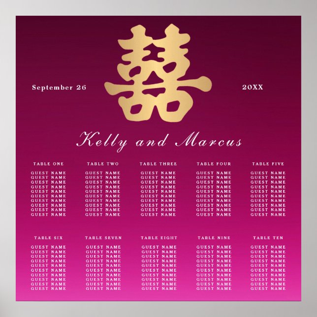 Double Happiness | Wedding Seating Plan Poster (Front)