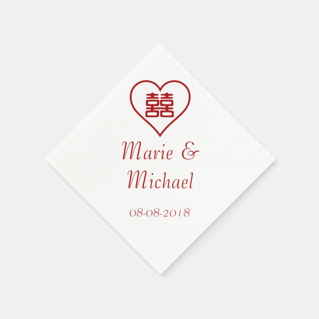 Double Happiness - White Outline Heart Napkins (Corner)