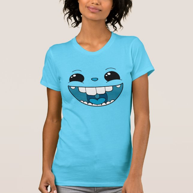 Double Happy Blue Face Ladies T-Shirt (Front)