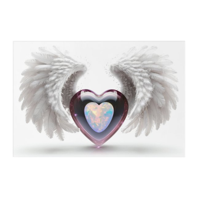 *~*~  Double Heart Angel Wings  AP78 Opal  Acrylic Print (Front)