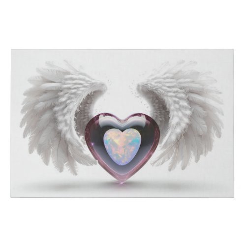   Double Heart Angel Wings  AP78 Opal  Faux Canvas Print