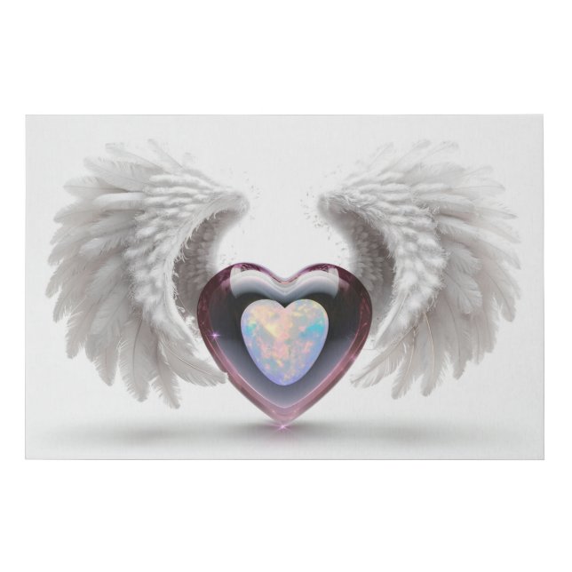 *~*~  Double Heart Angel Wings  AP78 Opal  Faux Canvas Print (Front)