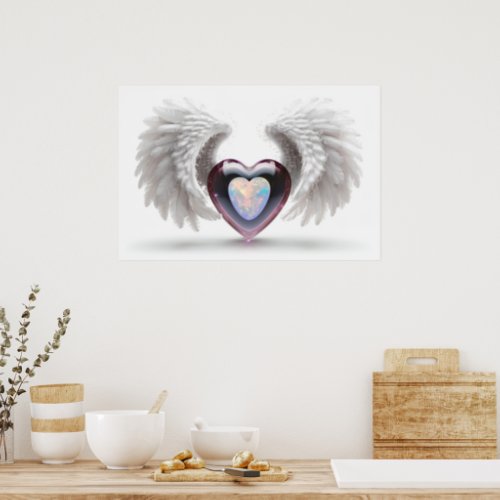   Double Heart Angel Wings  AP78 Opal Poster