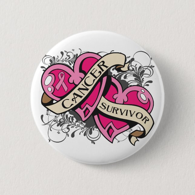 Double Heart Breast Cancer Survivor Button (Front)