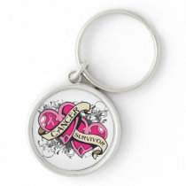 Double Heart Breast Cancer Survivor Keychain