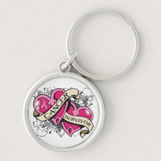 Double Heart Breast Cancer Survivor Keychain