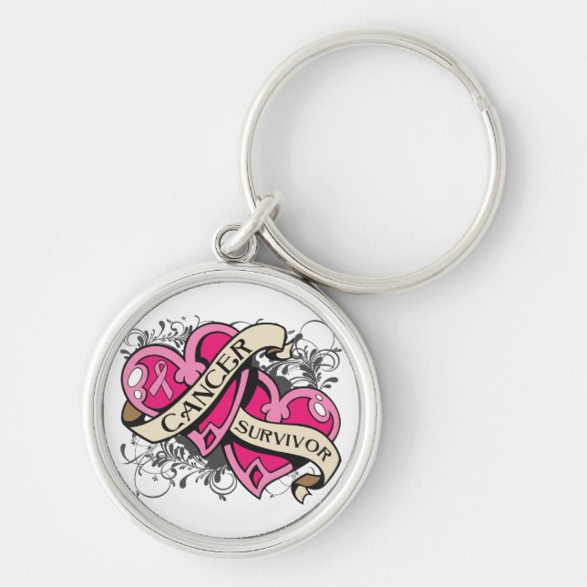 Double Heart Breast Cancer Survivor Keychain (Front)