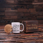 Double Heart Coffee Set: Bamboo Lid & 12 oz. Cup<br><div class="desc">This charming 12 oz. coffee mug,  bamboo lid and and wood box can be engraved with your own personal saying.</div>