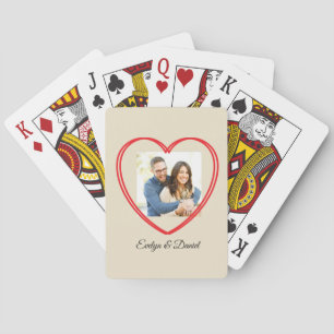 Double heart custom photo and names poker cards