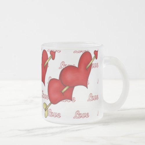 Double Heart Frosted Glass Coffee Mug