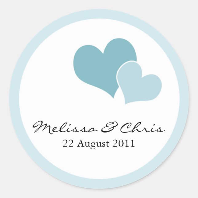 Double Heart Wedding Labels - Light Teal (Front)