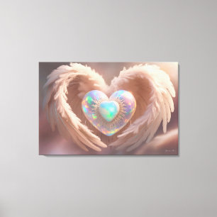 *~* Double Heart White Angel Wings AP78 Opal Canvas Print