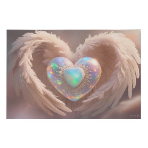   Double Heart White Angel Wings AP78 Opal  Faux Canvas Print