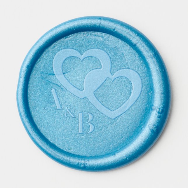 Double Hearts Customisable Monogram Wedding Wax Seal Sticker (Front)