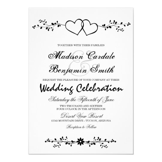 Double Hearts Floral Branches Wedding Invitations Zazzle Com