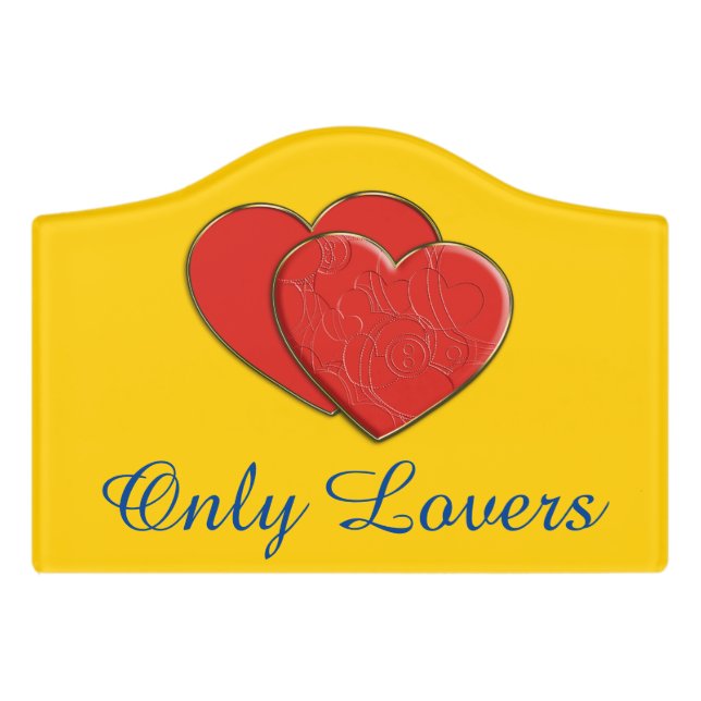 Double Hearts in Love + your backgr. & ideas Door Sign (Small Crest Front)