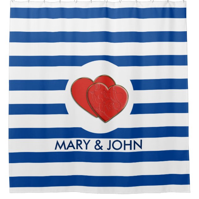 Double Hearts in Love + your backgr. & ideas Shower Curtain (Front)