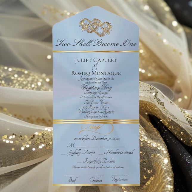 Double Hearts - Pastel Blue/Gold All In One Invitation (Creator Uploaded)