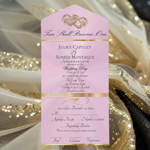 Double Hearts - Pastel Pink/Gold All In One Invitation