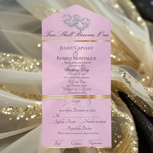Double Hearts - Pastel Pink/Silver All In One Invitation (Creator Uploaded)