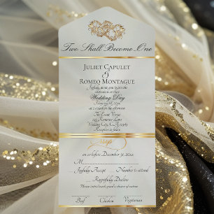 Double Hearts - Pastel Sage/Gold All In One Invitation