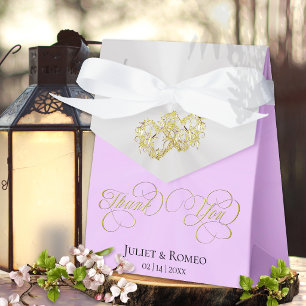 Double Hearts Thank You- Lavender/Gold Favor Boxes
