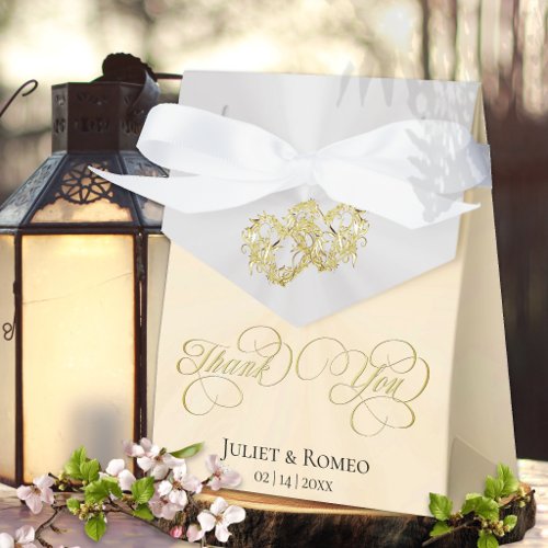 Double Hearts Thank You- Peach/Gold Favor Boxes