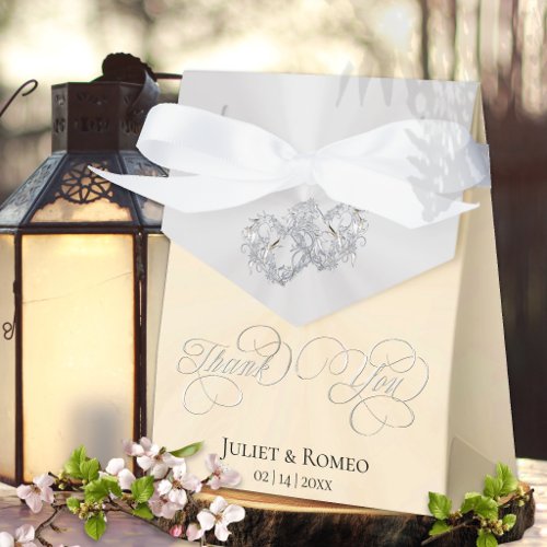 Double Hearts Thank You- Peach/Silver Favor Boxes