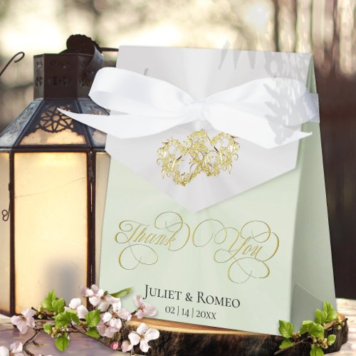Double Hearts Thank You- Sage/Gold Favor Boxes
