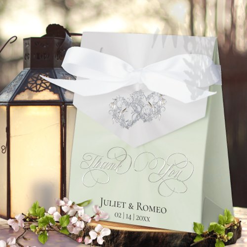 Double Hearts Thank You- Sage/Silver Favor Boxes