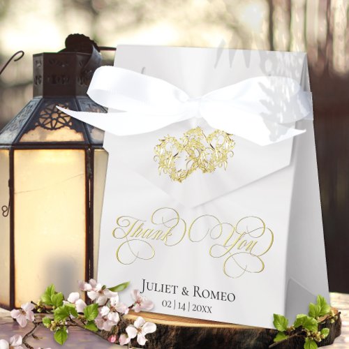 Double Hearts Thank You- White/Gold Favor Boxes