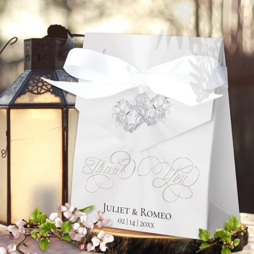 Double Hearts Thank You- White/Silver Favor Boxes
