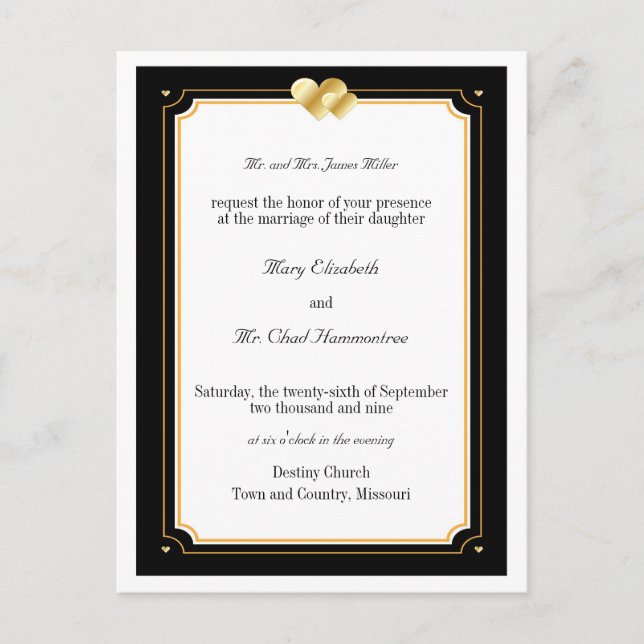 Double Hearts Wedding Invitation Postcard (Front)