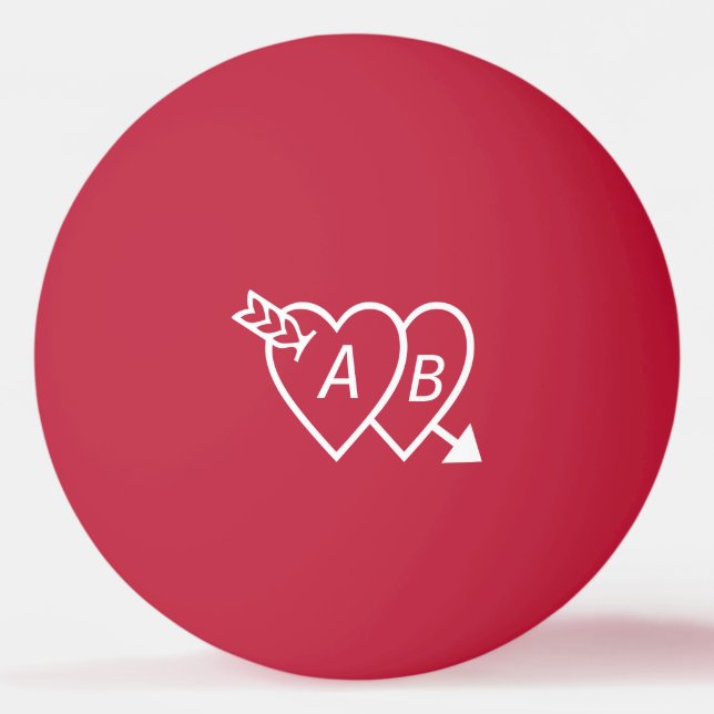 Double Hearts with Cupids Arrow and Initials Ping Pong Ball (Front)