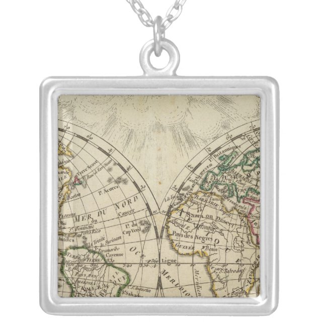 Double hemisphere map silver plated necklace (Front)