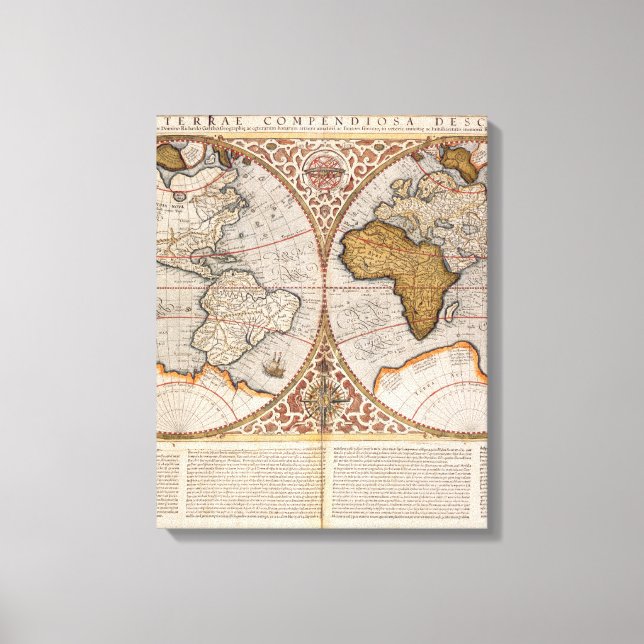 Double Hemisphere World Map, 1587 Canvas Print (Front)