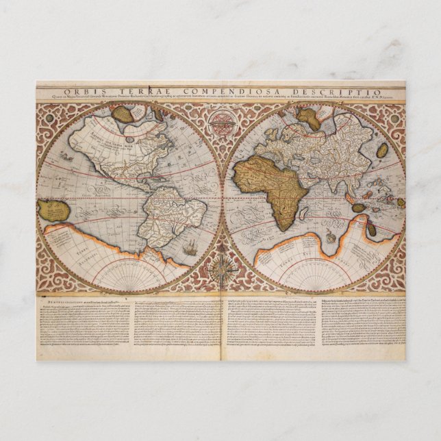 Double Hemisphere World Map, 1587 Postcard (Front)