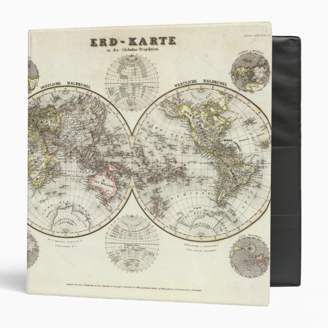 Double Hemisphere World Map 3 Ring Binder (Front/Inside)