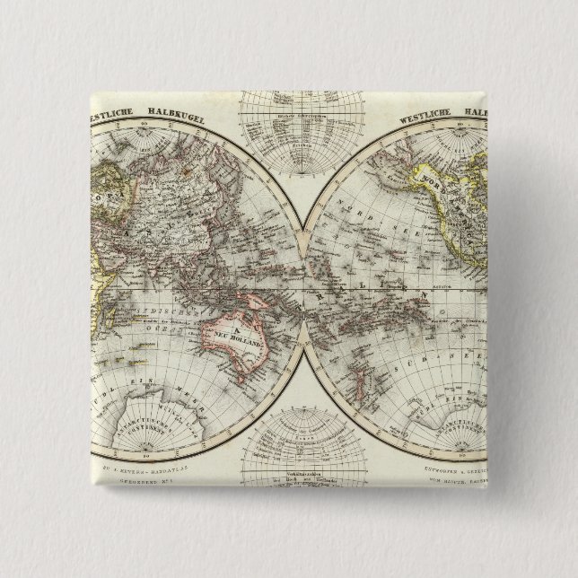 Double Hemisphere World Map Button (Front)