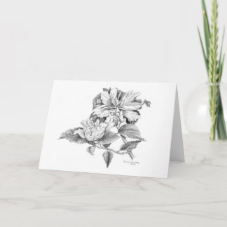 Double Hibiscus in pencil Letterpress Thank You Card