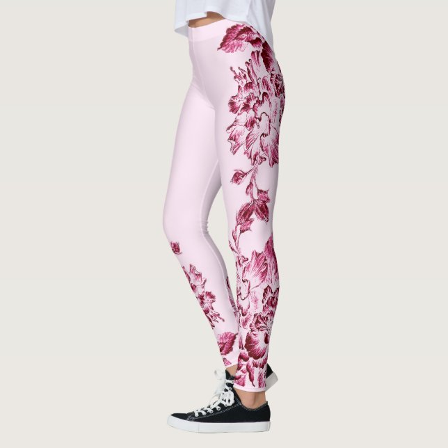 Double Hibiscus  Pink on Lt Pink  Leggings (Left)
