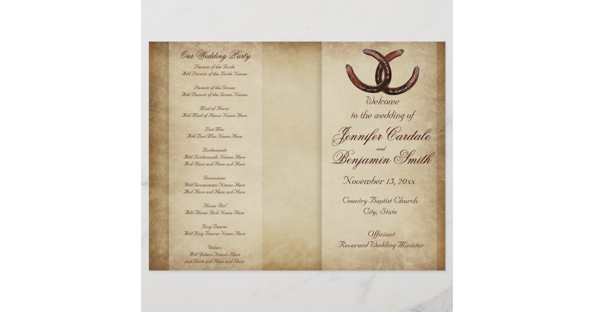 Double Horseshoe Country Western Wedding Program Zazzle Com