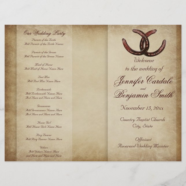 Double Horseshoe Country Western Wedding Program (Front)