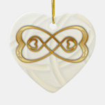 Double Infinity Gold Hearts On White Heart Ceramic Ornament at Zazzle