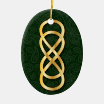 Double Infinity In Gold On Deep Green 2 Ceramic Ornament by LilithDeAnu at Zazzle