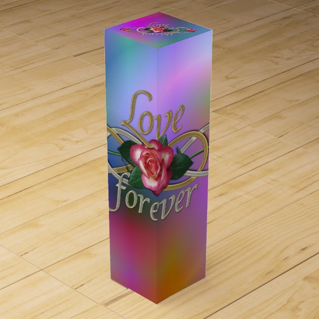 Double Infinity Silver Gold Forever Love Roses Wine Gift Box (Front)