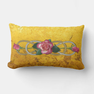 Double Infinity Silver Gold Roses + gold leaf Outdoor Pillow