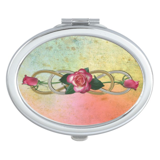 Double Infinity Silver Gold Roses Makeup Mirror (Front)