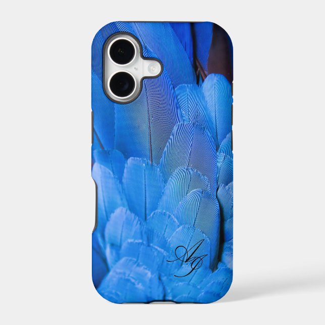Double initials monogrammed blue feather wing bird iphone case (Back)